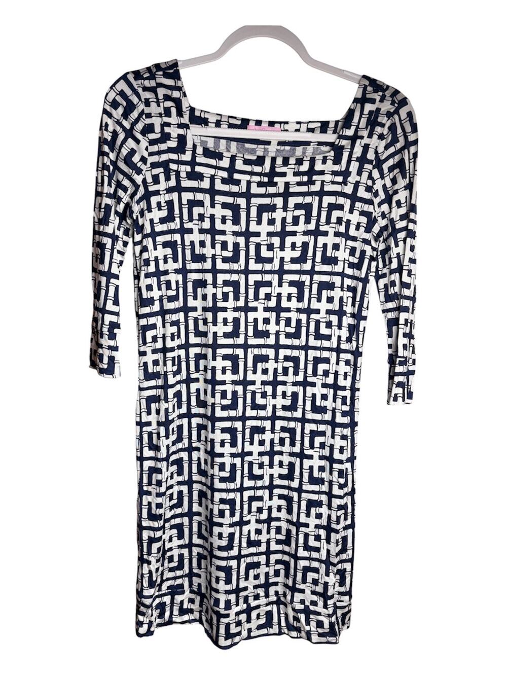 Lilly Pulitzer Silk Geometric Dress Navy Blue Size 6